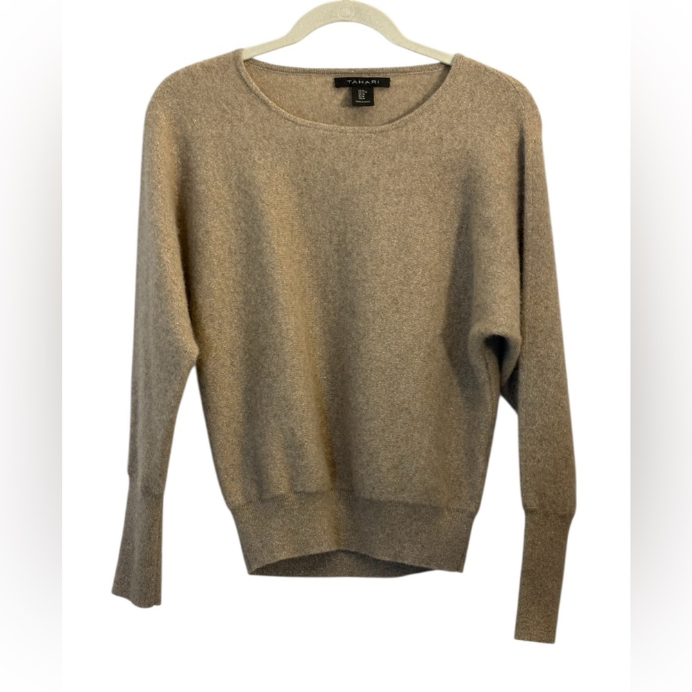 Tahari Shimmery Gold Scoop Neck Pullover